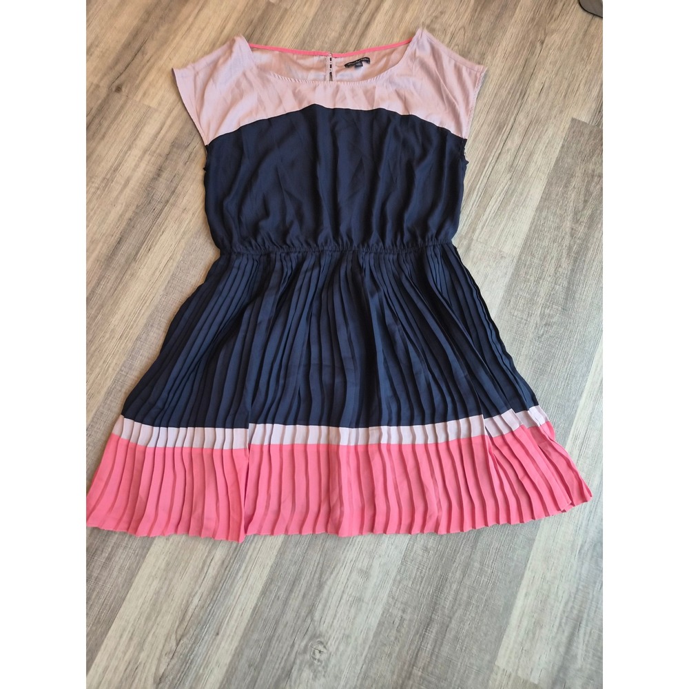 American Eagle Colorblock Pleated Dress Navy Pink Coral XL Sleeveless Keyhole